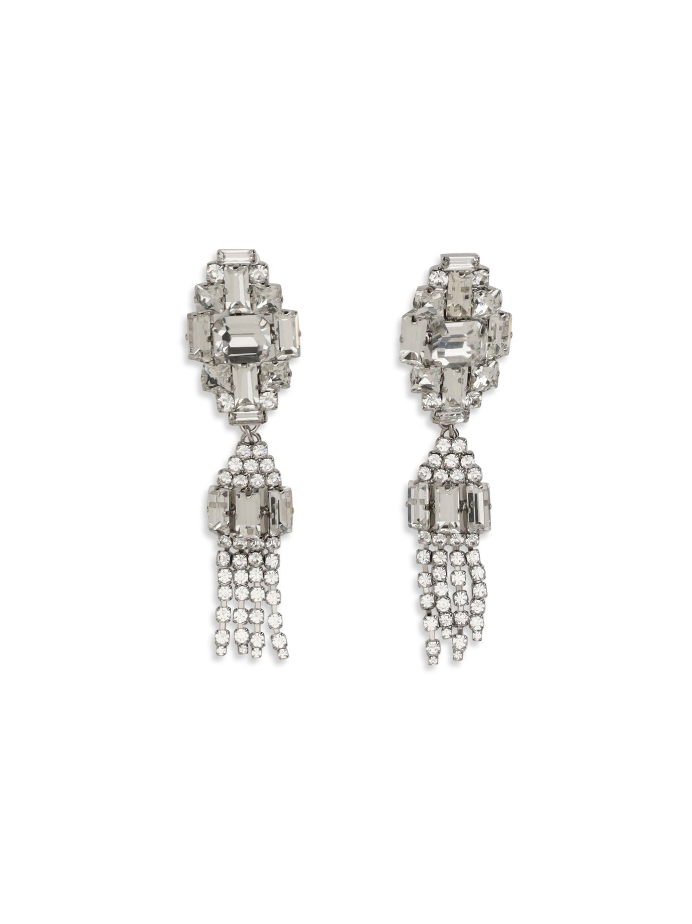 Alessandra Rich Crystal Tassel Drop Earrings — Silver Metal Metallic Metallised