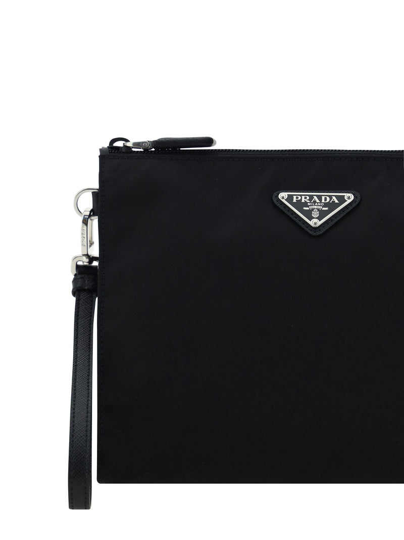 Prada Logo Nylon Pouch — Black Polyamide Wallet