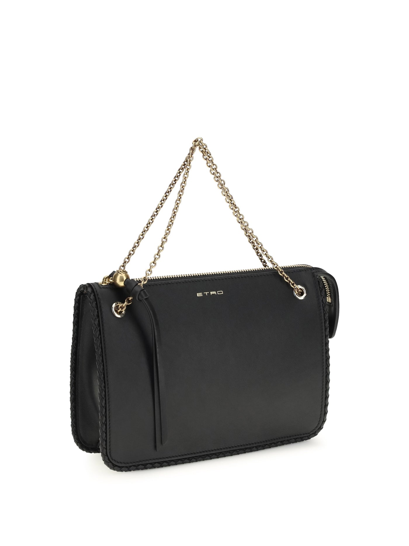 Etro Braided-Edge Calf Leather Crossbody Clutch — Black
