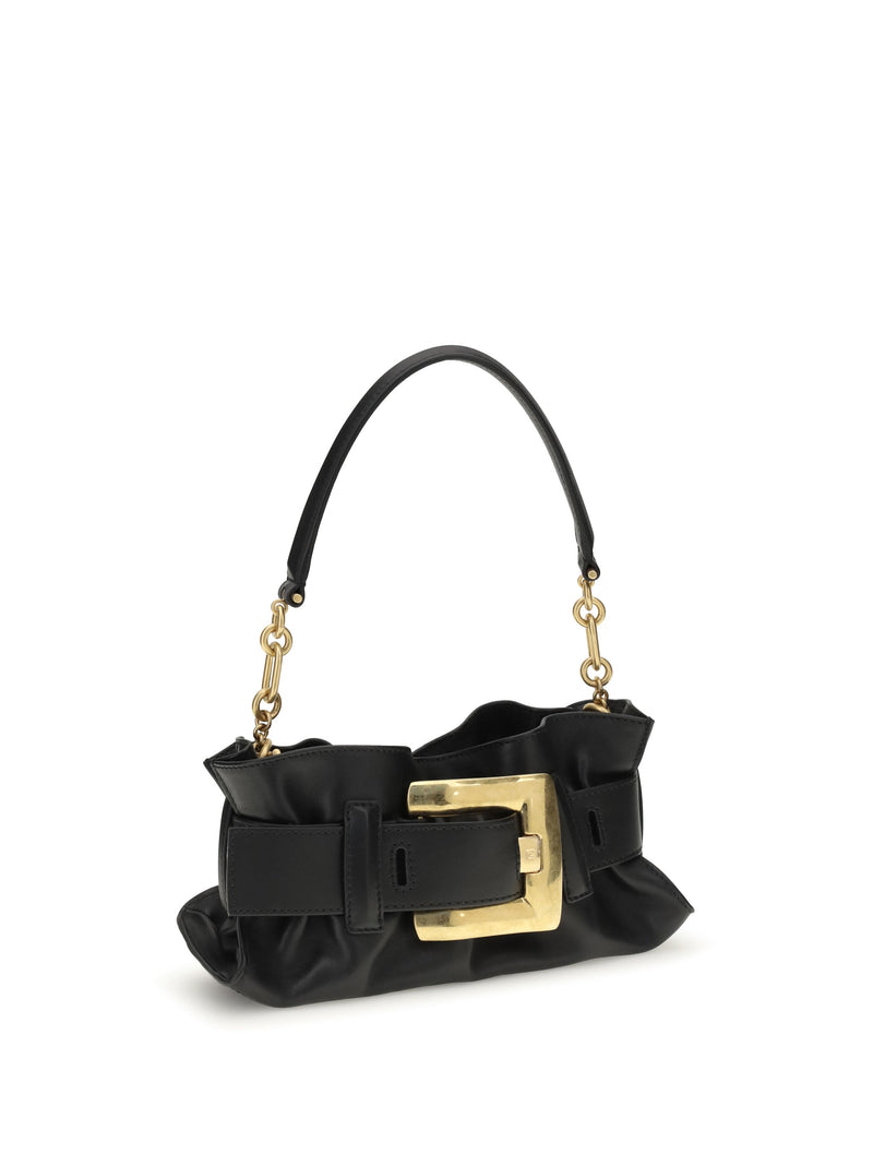 Balmain Shoulder Bag — Black Calf Suede