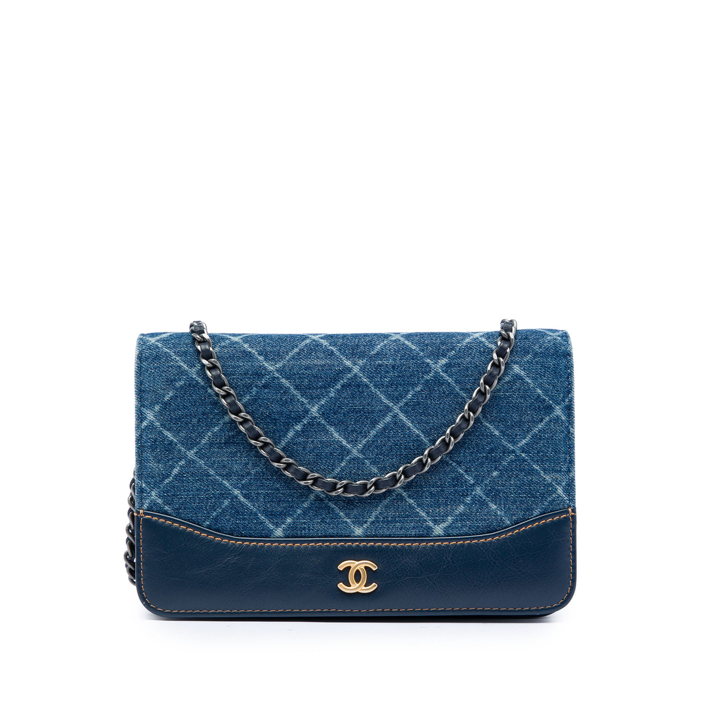 Printed Denim and Calfskin Gabrielle Wallet On Chain - Image 1