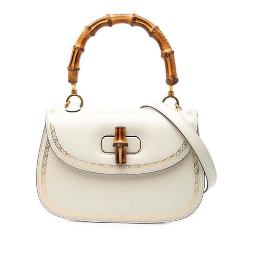 Calfskin Frame Print Bamboo Web Top Handle Bag - Image 1