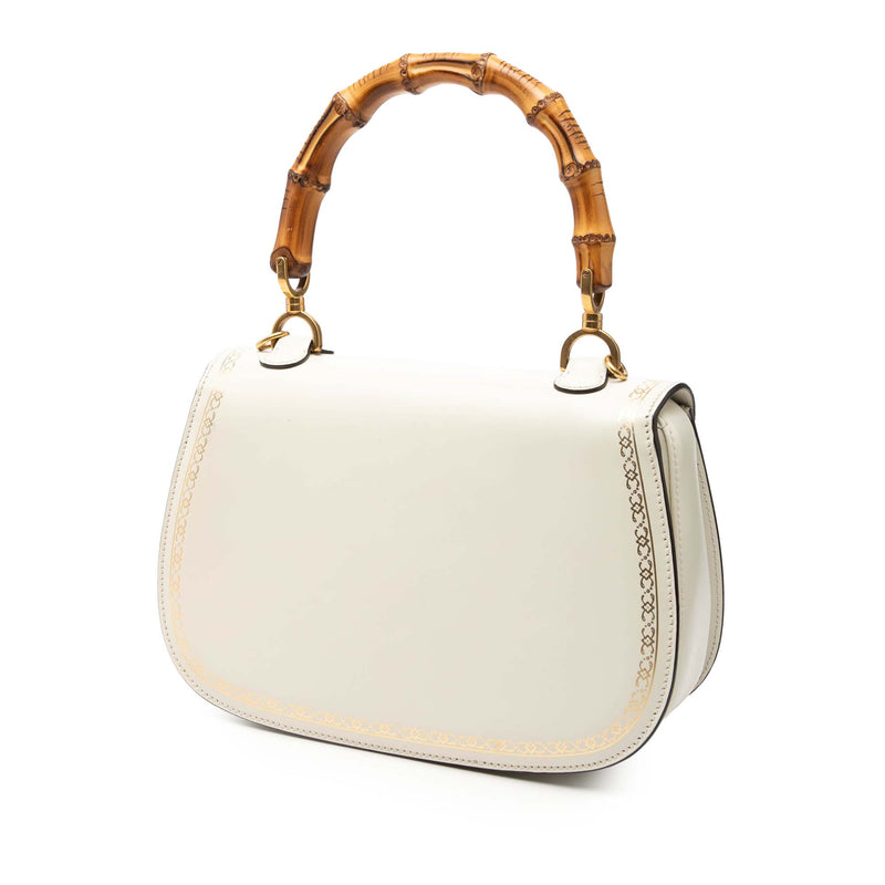 Calfskin Frame Print Bamboo Web Top Handle Bag - Image 2