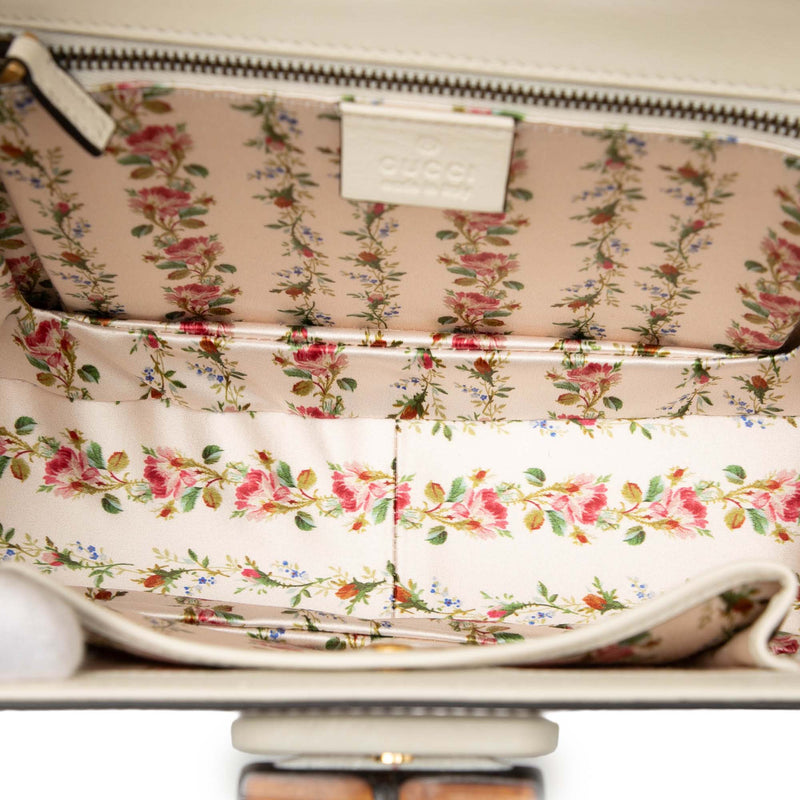Calfskin Frame Print Bamboo Web Top Handle Bag - Image 4