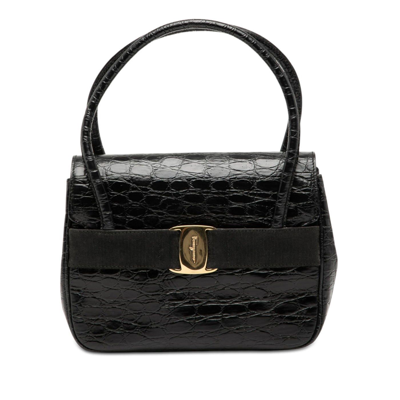 Croc Embossed Vara Bow Top Handle Bag - Image 1
