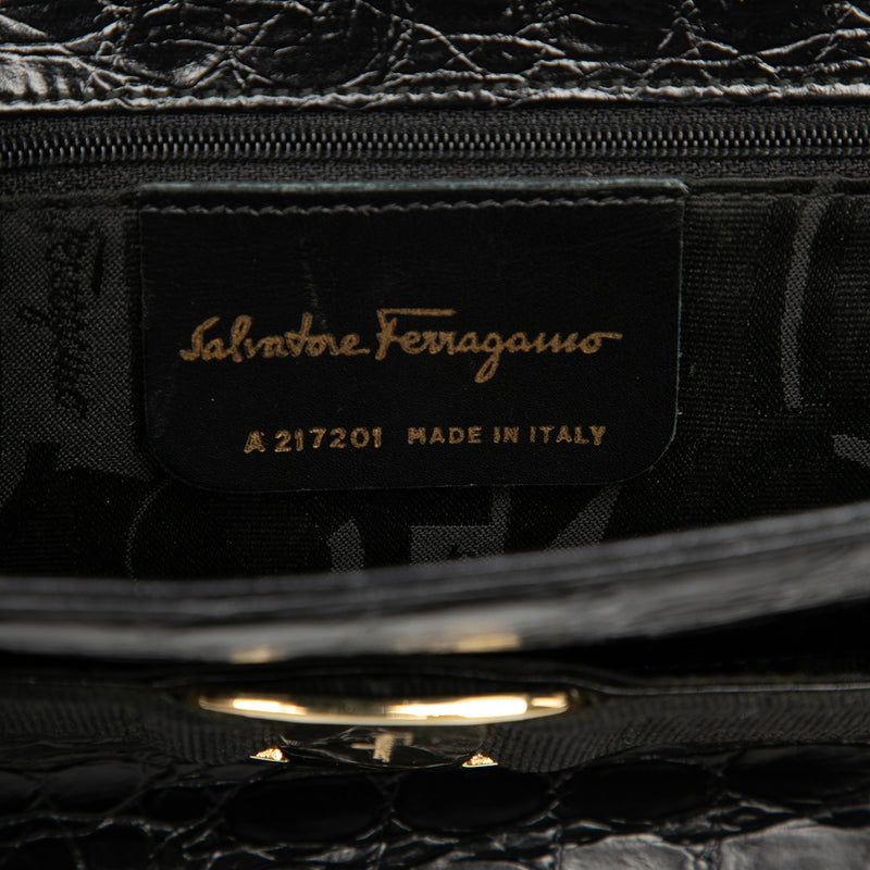 Croc Embossed Vara Bow Top Handle Bag - Image 5