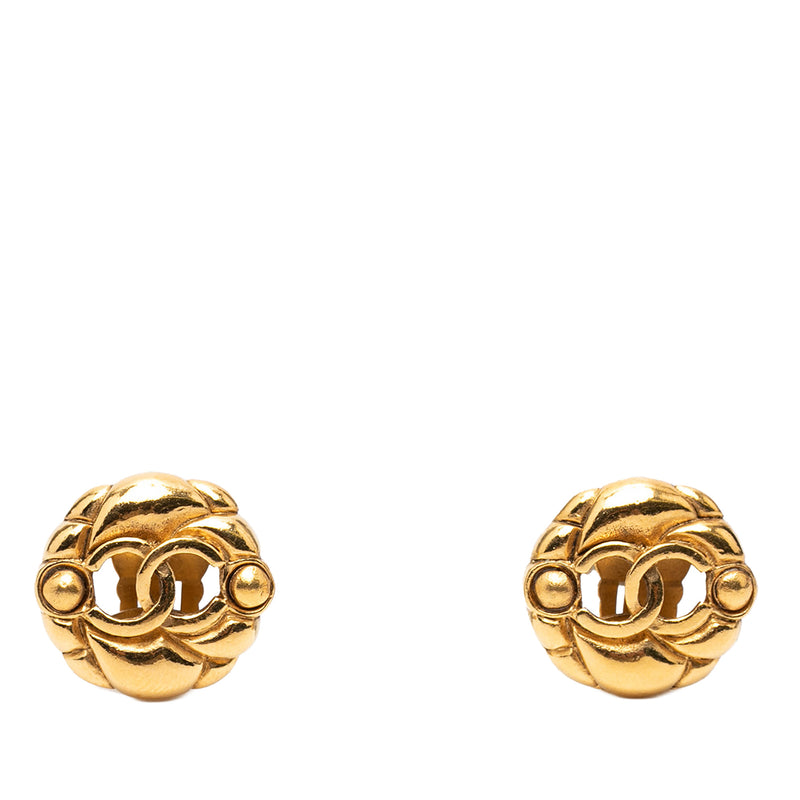 Gold Plated CC Hollow Round Clip On Earrings