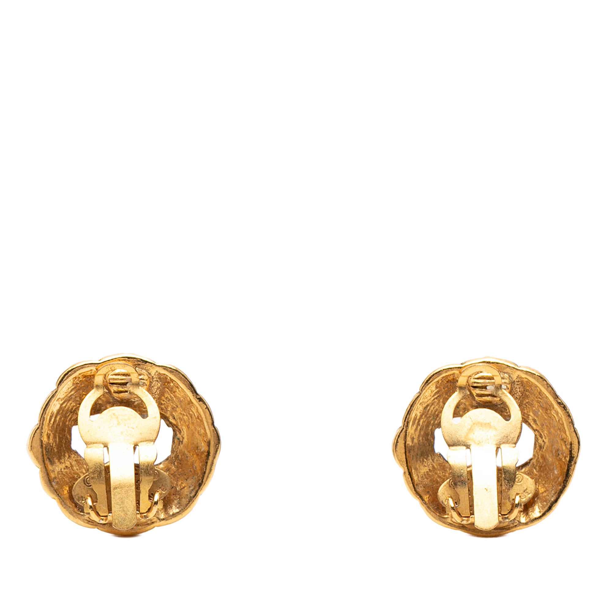 Gold Plated CC Hollow Round Clip On Earrings - Image 2