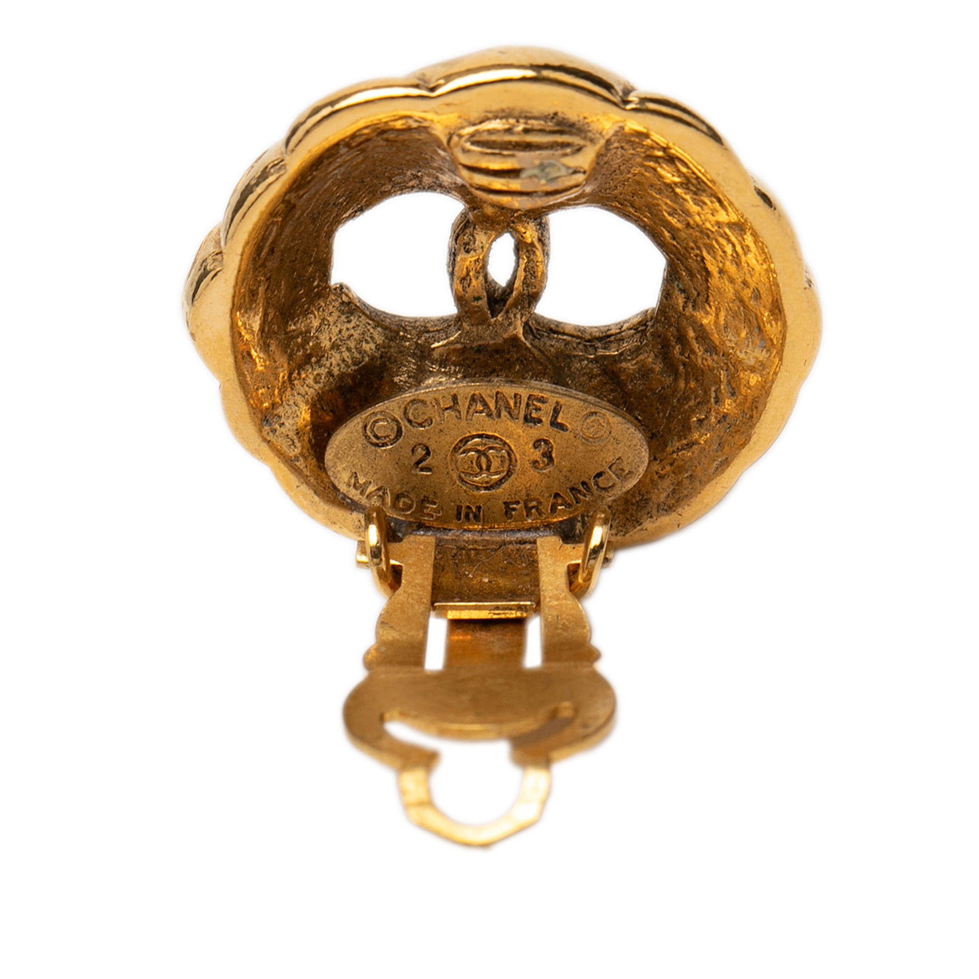 Gold Plated CC Hollow Round Clip On Earrings - Image 3