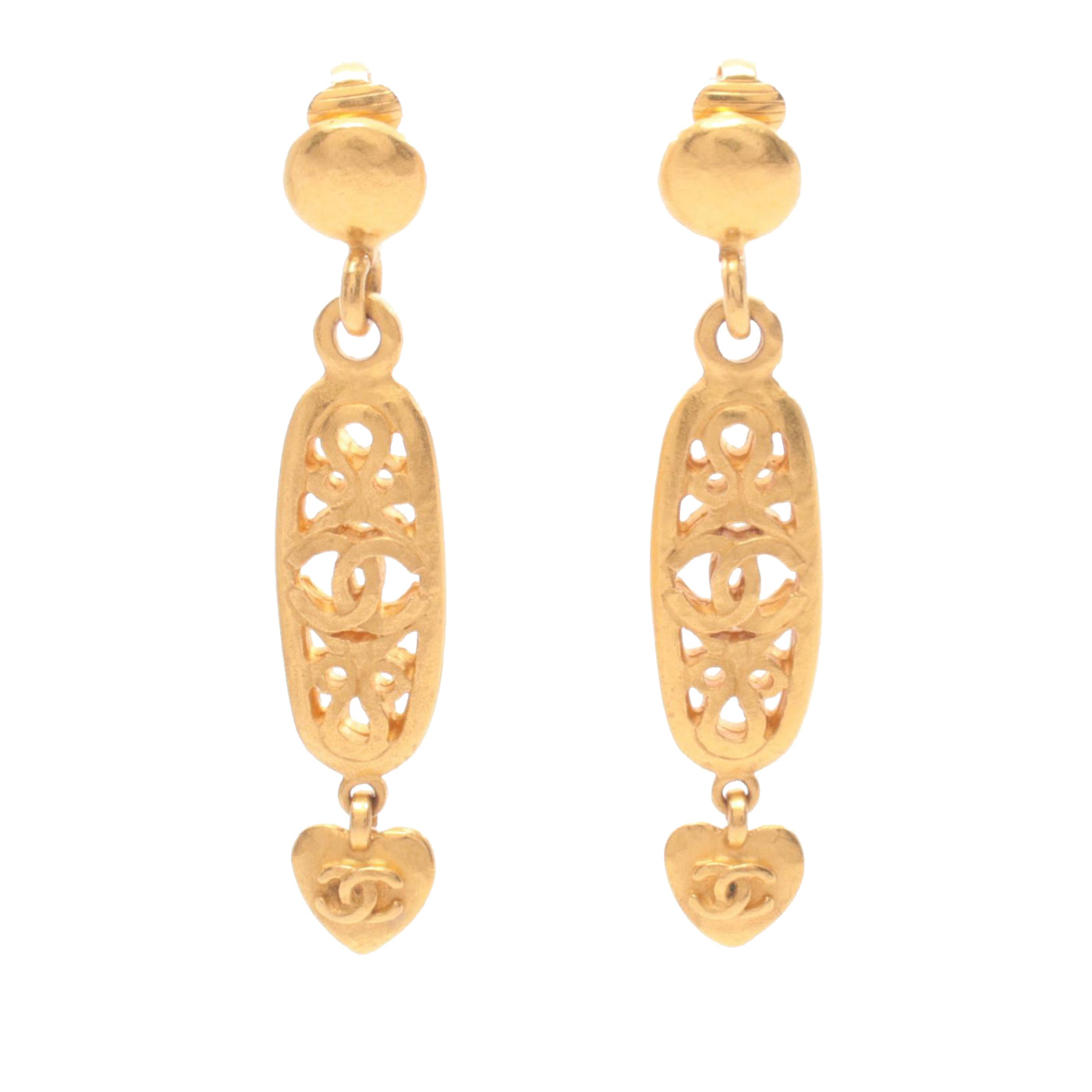 CC Gold Plated Heart Drop Clip on Earrings - Image 1