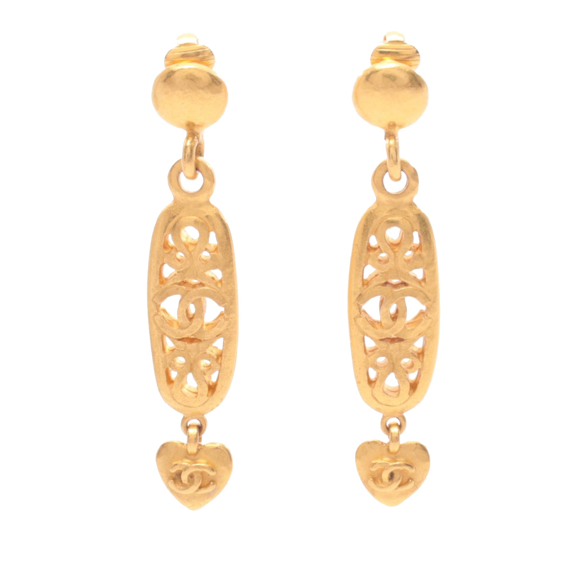 CC Gold Plated Heart Drop Clip on Earrings - Image 1