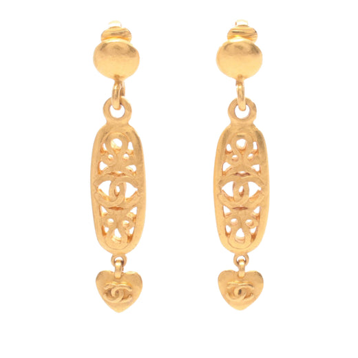 CC Gold Plated Heart Drop Clip on Earrings - Image 1