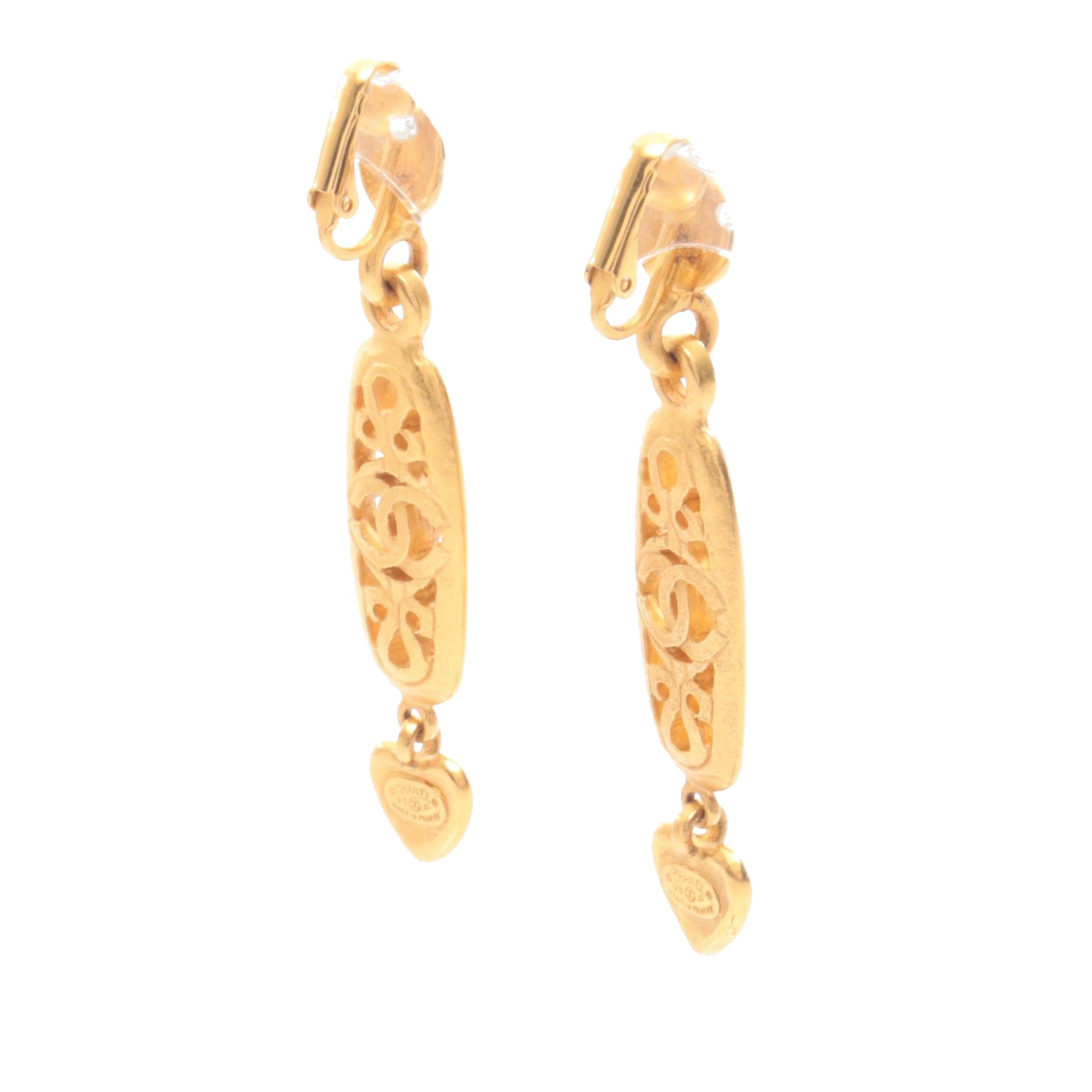 CC Gold Plated Heart Drop Clip on Earrings - Image 2