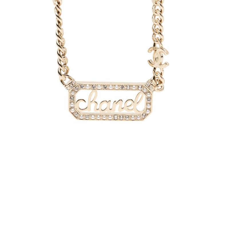 CC Gold Plated Strass Logo Choker Necklace - Image 2
