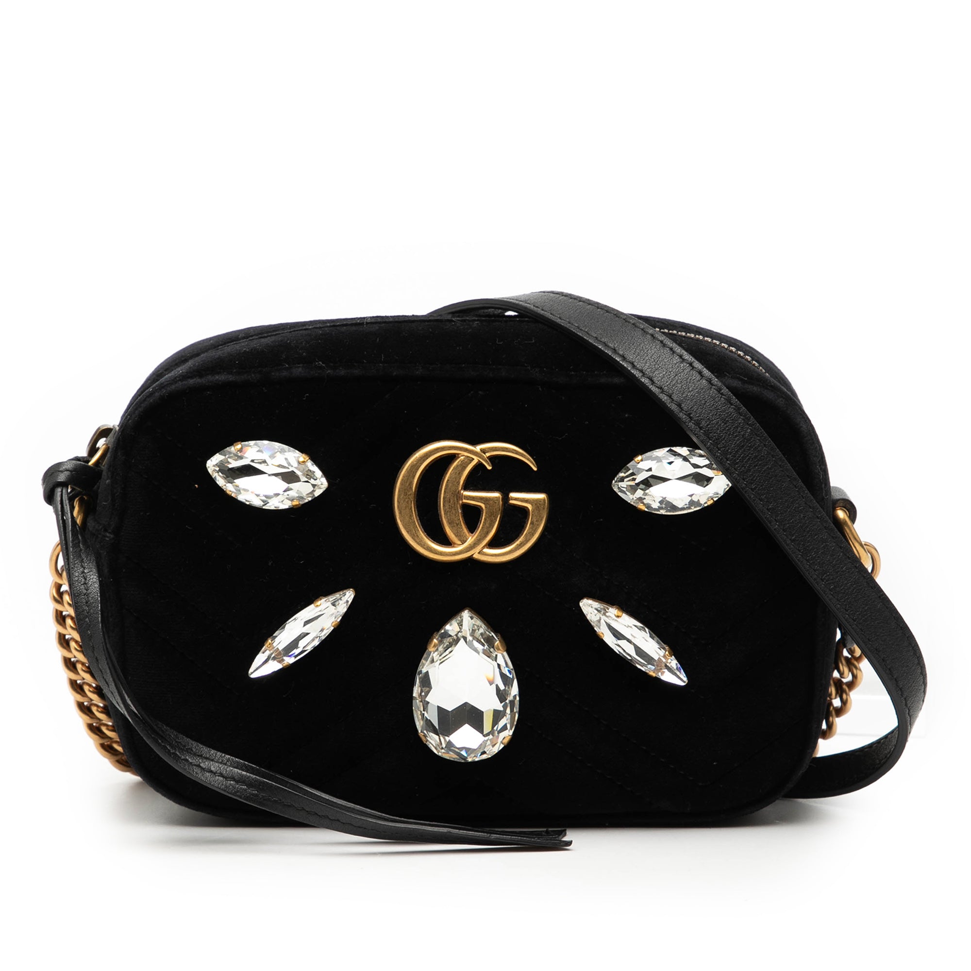 Mini GG Marmont Crystal Embellished Matelasse Velvet Crossbody - Image 1