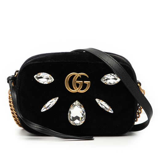 Mini GG Marmont Crystal Embellished Matelasse Velvet Crossbody - Image 1