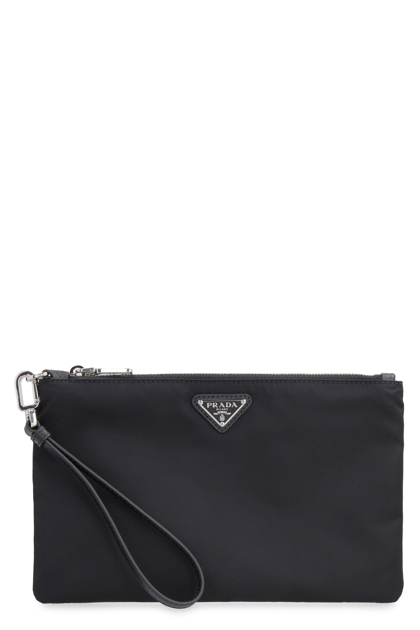 Prada Re-Nylon Logo Pouch Clutch — Black Polyamide