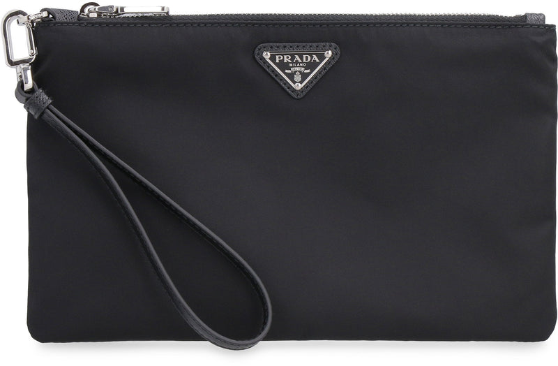 Prada Re-Nylon Logo Pouch Clutch — Black Polyamide