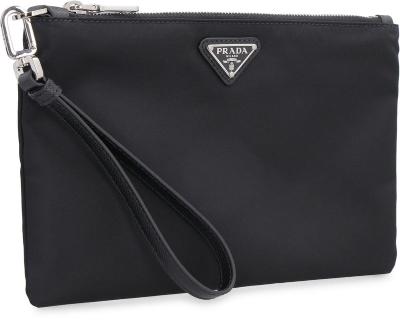 Prada Re-Nylon Logo Pouch Clutch — Black Polyamide