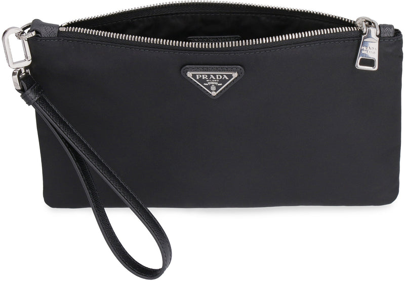 Prada Re-Nylon Logo Pouch Clutch — Black Polyamide