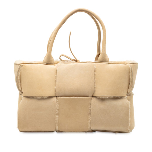 Small Suede and Shearling Maxi Intrecciato Arco Tote - Image 1