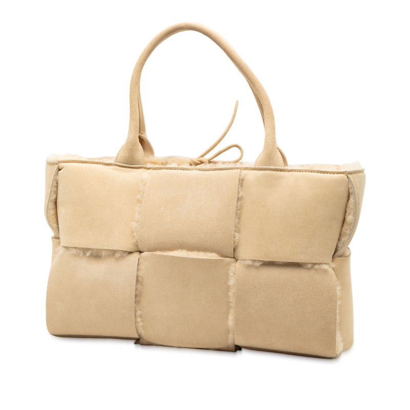 Small Suede and Shearling Maxi Intrecciato Arco Tote - Image 2