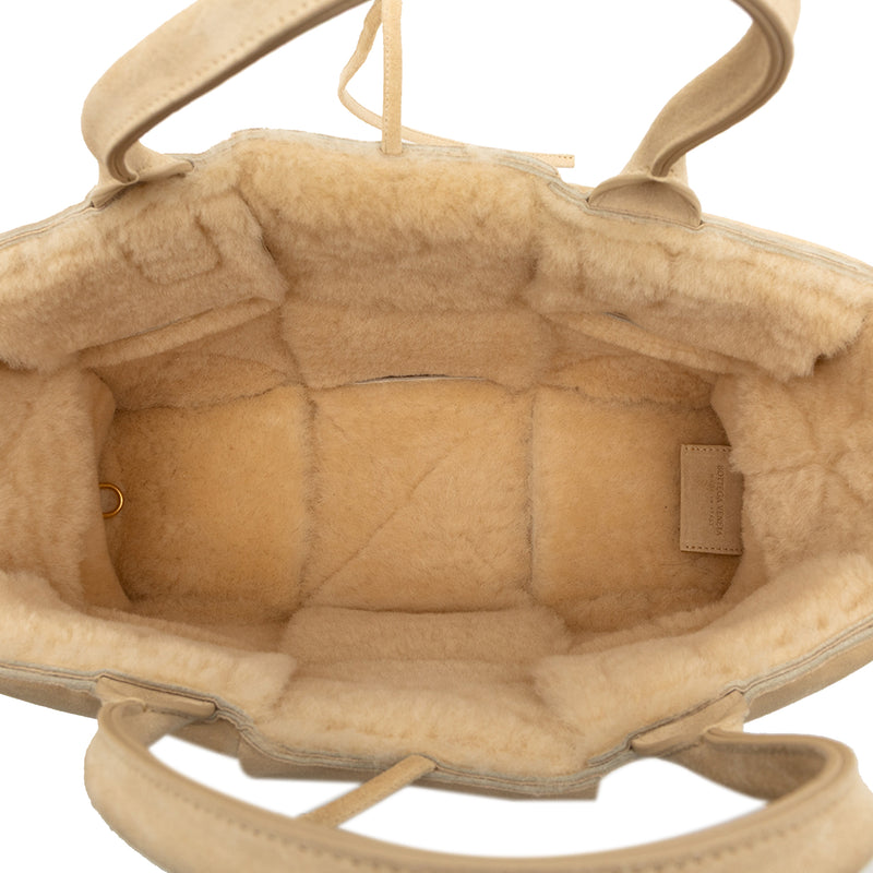 Small Suede and Shearling Maxi Intrecciato Arco Tote - Image 4