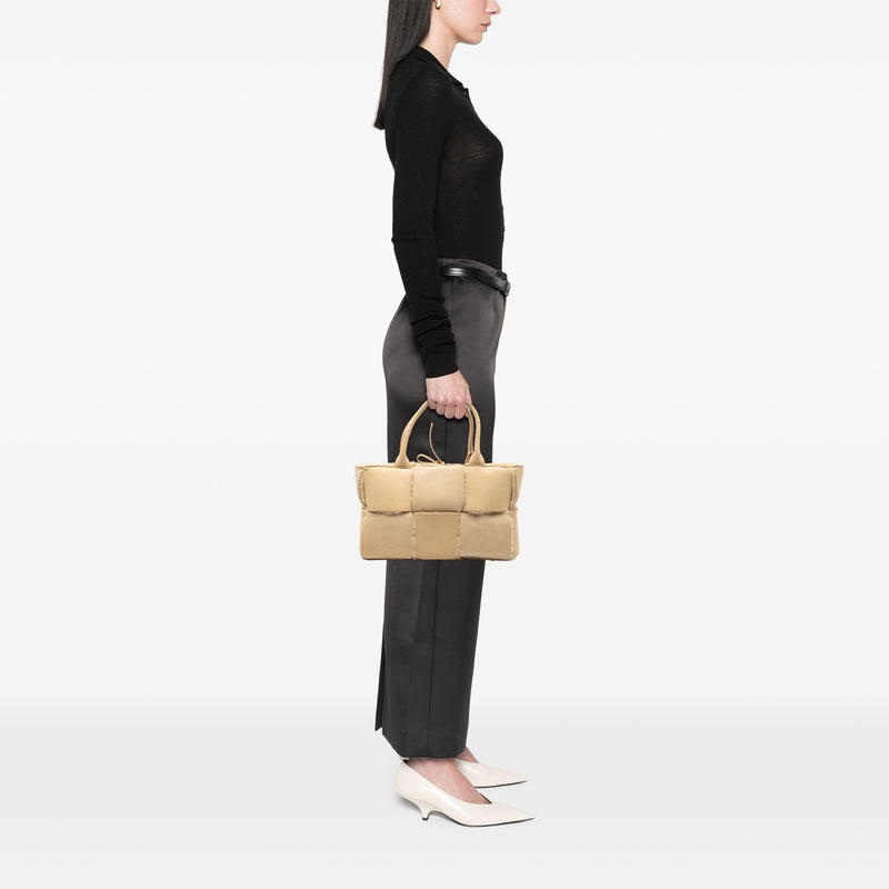 Small Suede and Shearling Maxi Intrecciato Arco Tote - Image 7