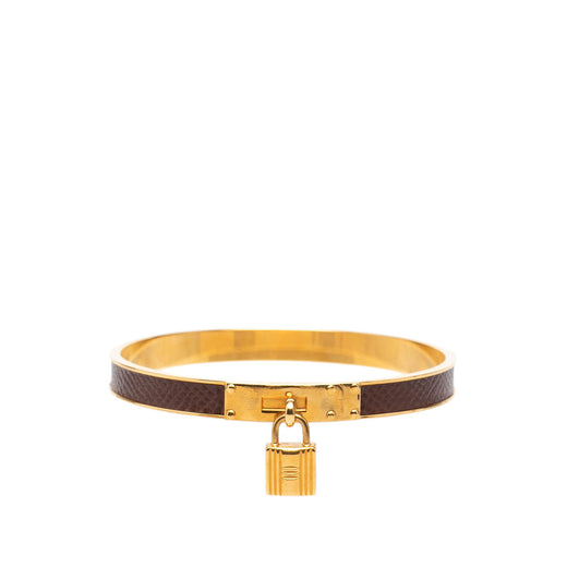 Gold Plated Epsom Kelly Cadena Lock Bangle Bracelet - Image 1