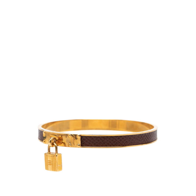 Gold Plated Epsom Kelly Cadena Lock Bangle Bracelet - Image 2