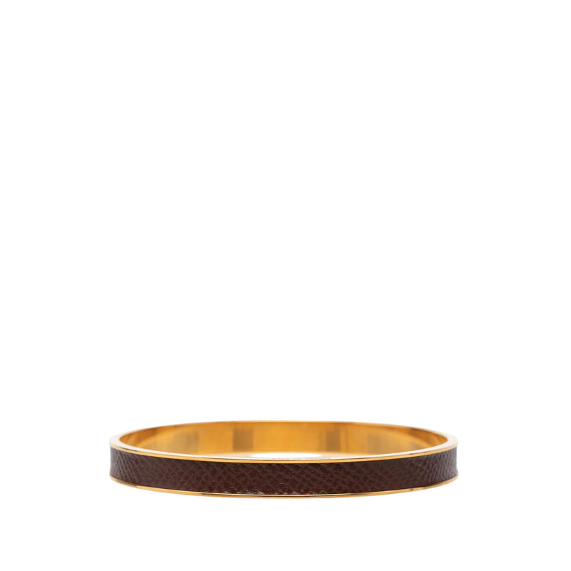 Gold Plated Epsom Kelly Cadena Lock Bangle Bracelet - Image 3