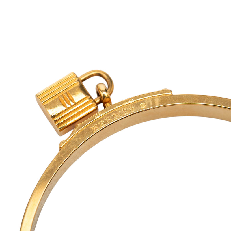 Gold Plated Epsom Kelly Cadena Lock Bangle Bracelet - Image 4