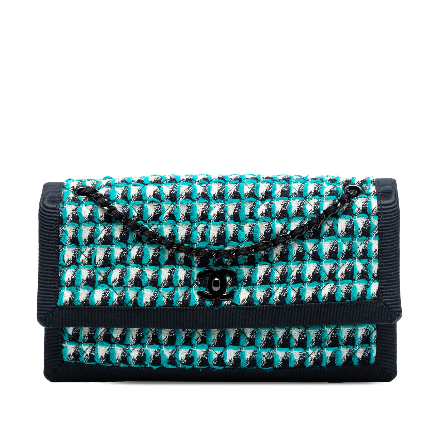 CC Multicolor Quilted Tweed Accordion Houndstooth Flap - Image 1