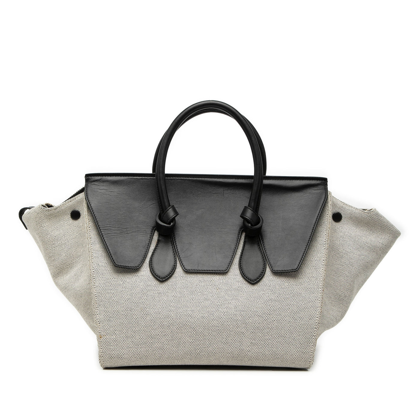 Small Bicolor Canvas and Calfskin Tie Knot Handbag - Image 1
