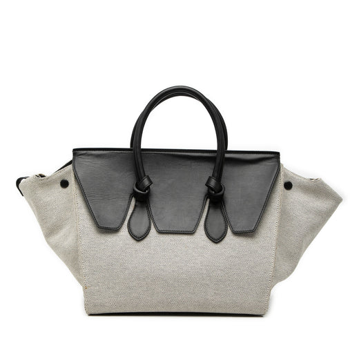 Small Bicolor Canvas and Calfskin Tie Knot Handbag - Image 1