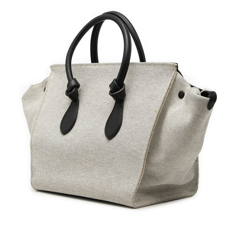 Small Bicolor Canvas and Calfskin Tie Knot Handbag - Image 2