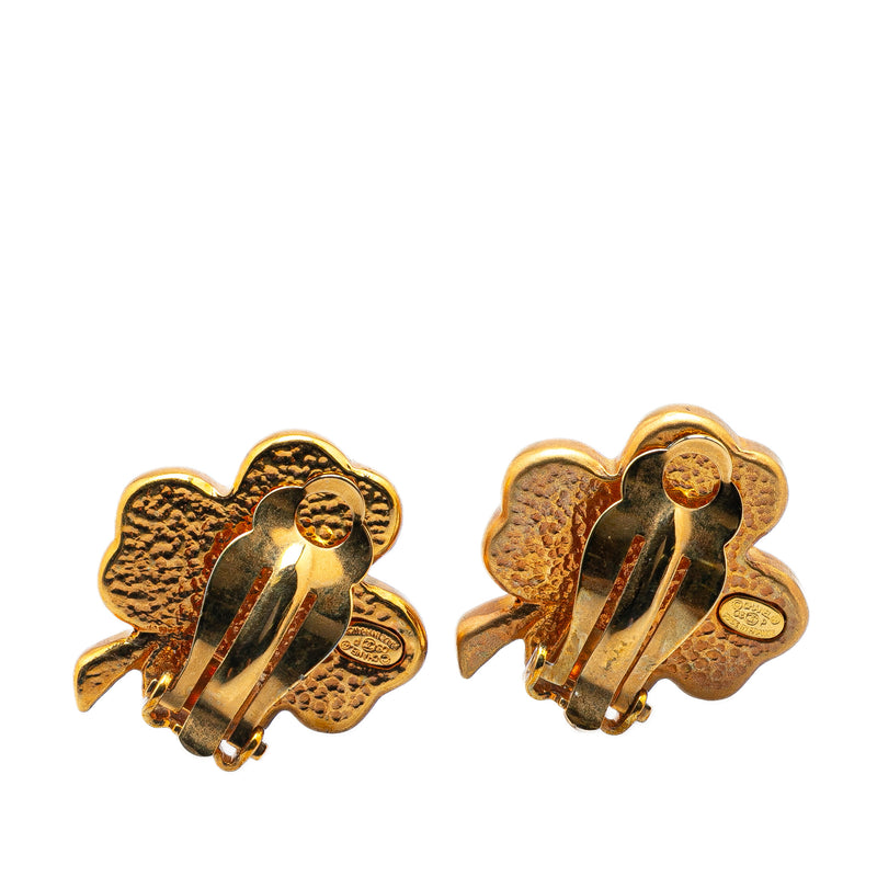 Gold Plated Enamel Clover Clip On Earrings - Image 2