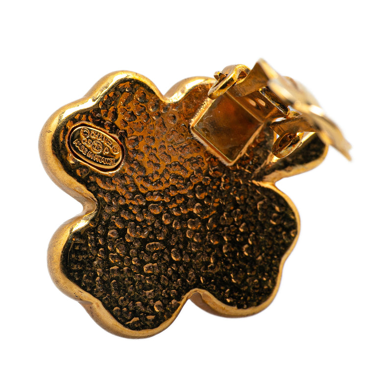 Gold Plated Enamel Clover Clip On Earrings - Image 3