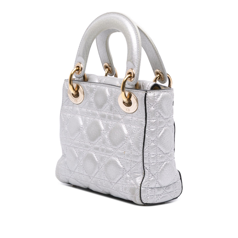 Mini Metallic Grained Calfskin Cannage Lady Dior - Image 2