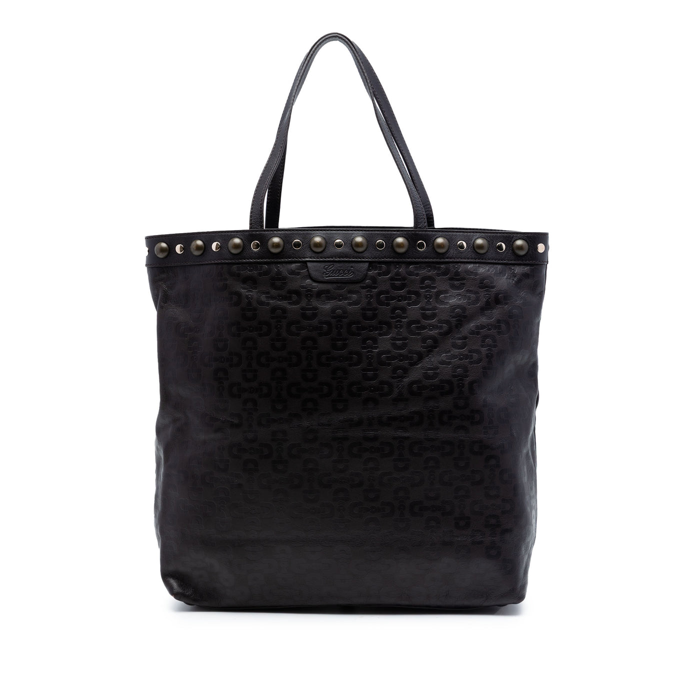 Embossed Studded Leather Horsebit Tote - Image 1