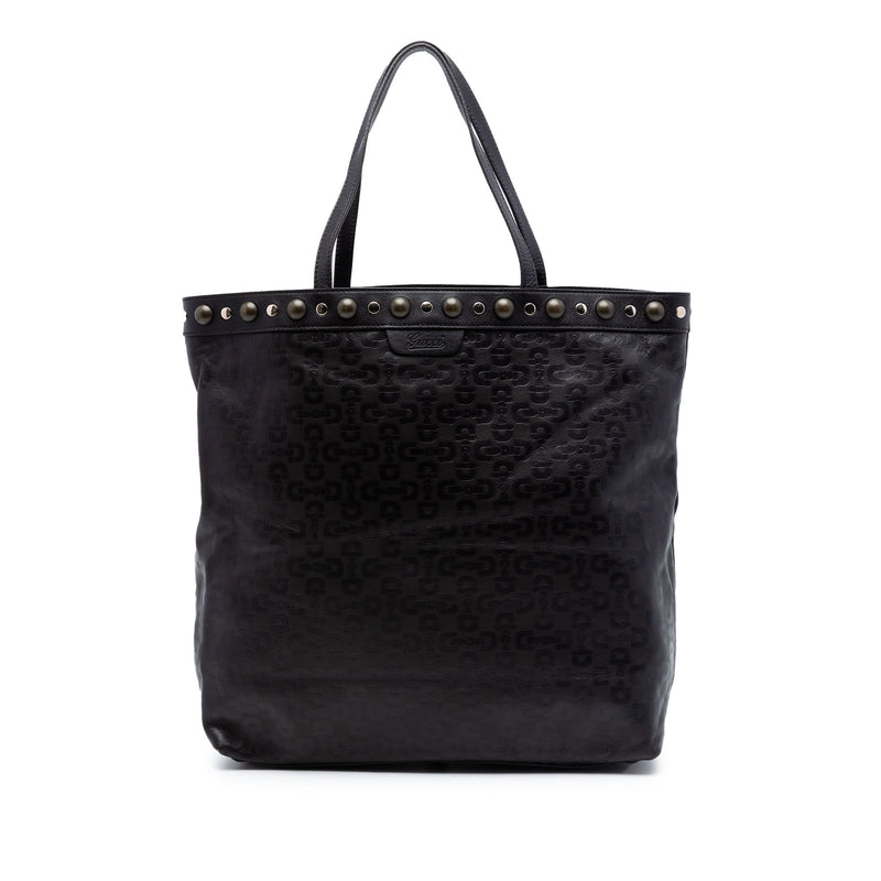Embossed Studded Leather Horsebit Tote