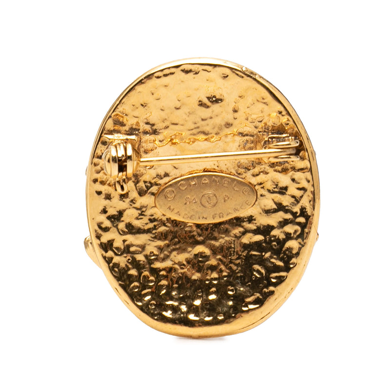 Gold Plated CC Oval Pin Brooch - Image 2