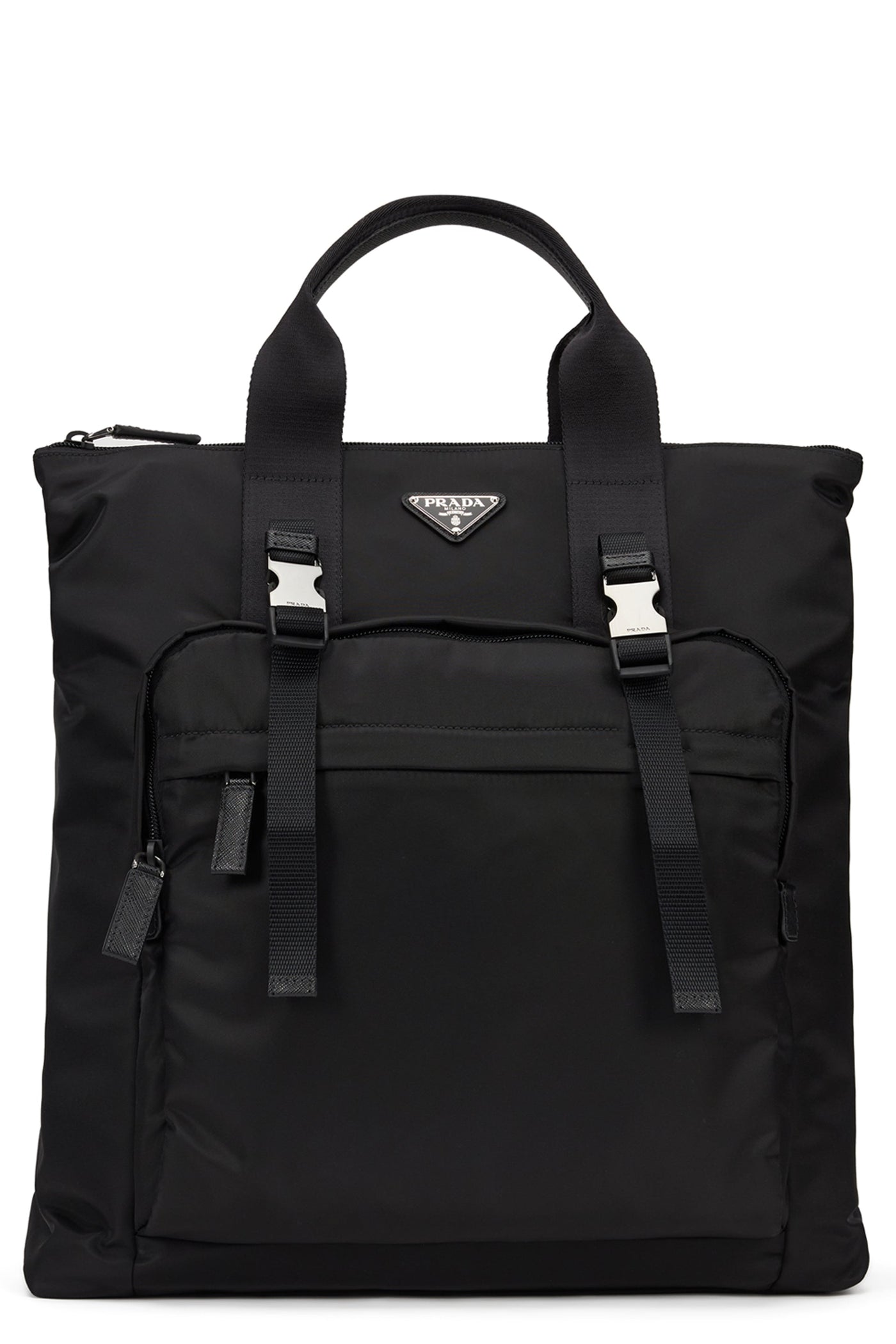 Prada Re-Nylon And Saffiano Leather Tote Bag — Black Polyamide