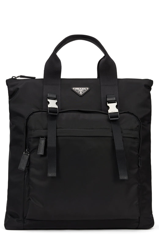 Prada Re-Nylon And Saffiano Leather Tote Bag — Black Polyamide