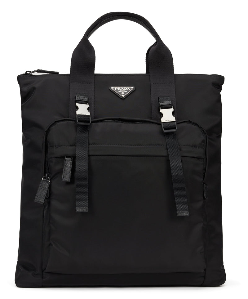 Prada Re-Nylon And Saffiano Leather Tote Bag — Black Polyamide