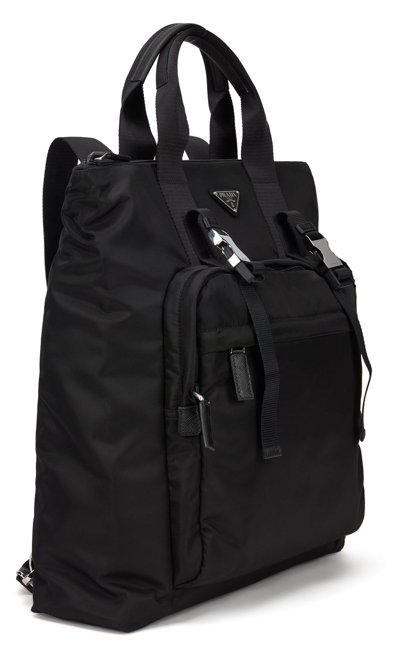 Prada Re-Nylon And Saffiano Leather Tote Bag — Black Polyamide