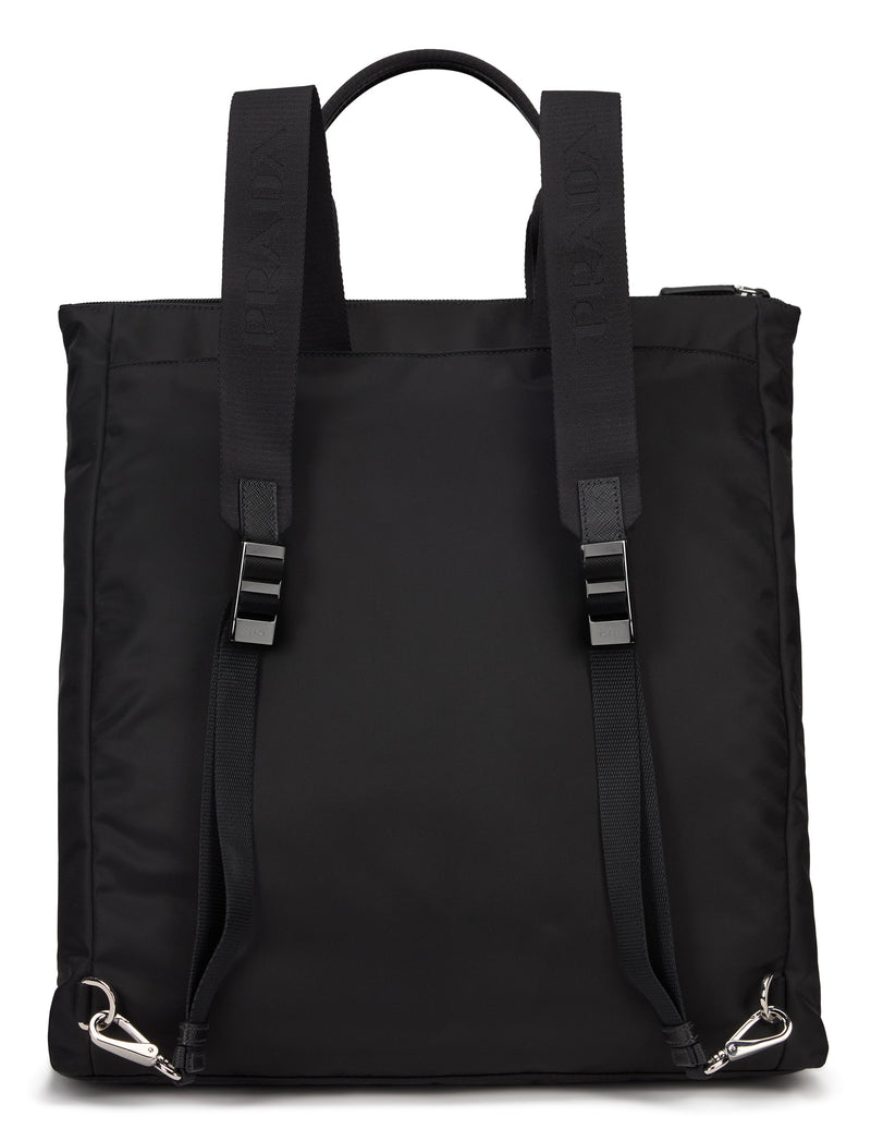 Prada Re-Nylon And Saffiano Leather Tote Bag — Black Polyamide