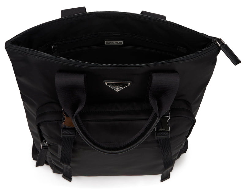 Prada Re-Nylon And Saffiano Leather Tote Bag — Black Polyamide