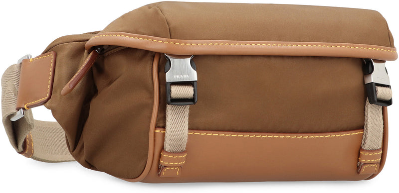 Prada Re-Nylon And Calf Leather Shoulder Bag — Brown Polyamide