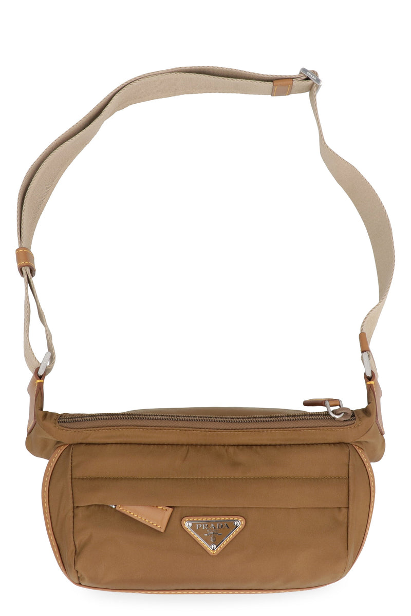 Prada Re-Nylon And Calf Leather Shoulder Bag — Brown Polyamide